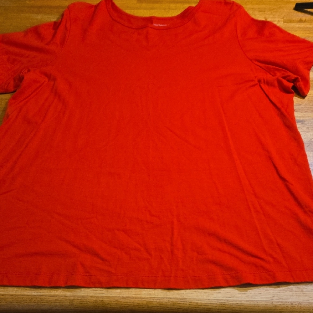 Woman Within 1XL Red Plus Size Round Neck‎ Short Sleeve 100% Cotton Top